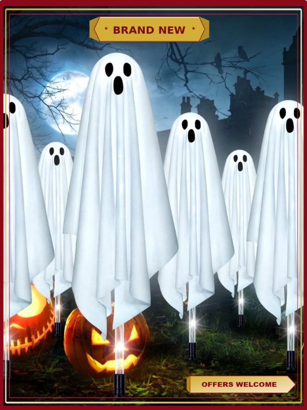 Light Up Halloween Ghost Decorations Outdoor - 6 Pack LED Spooky Yard Art